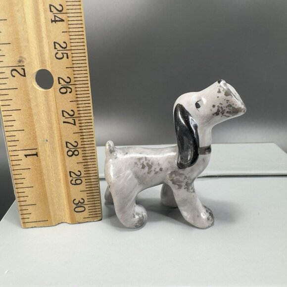 Vintage Miniature Porcelain Dog Figurine Gray Black With Spots Figure Japan VTG - Picture 3 of 12